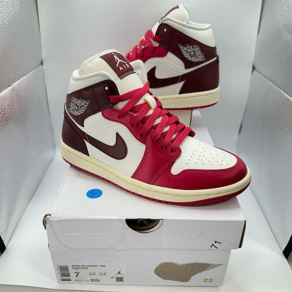 Air Jordan 1 Mid SE Red/White/Burgundy Sneakers | Women’s Size 7 US | NWOB